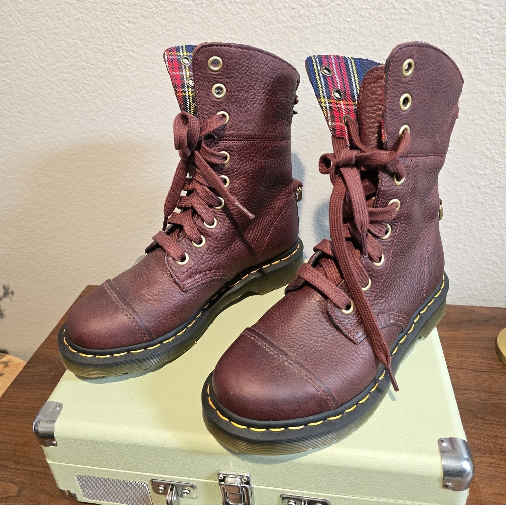 Doc Martens  burgundy AIMILITA WOMEN'S GRIZZLY LEATHER TALL BOOTS